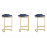 Manhattan Comfort 3-BS006-BL Aura 28.54 in. Blue and Polished Brass Stainless Steel Bar Stool (Set of 3)